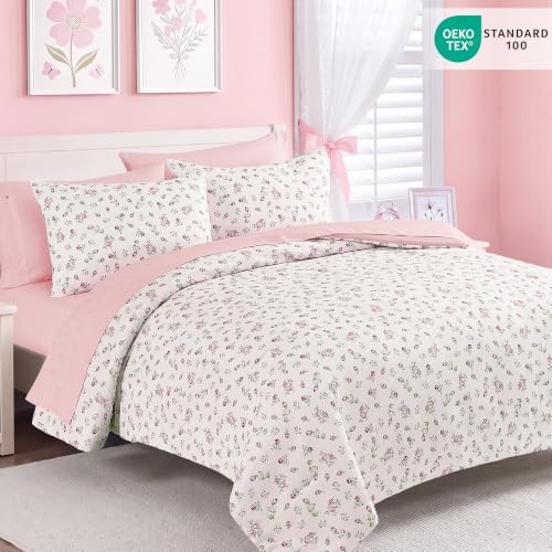 Full Size Comforter Set for Girls Floral Cottagecore 7 Pieces Bed in a Bag