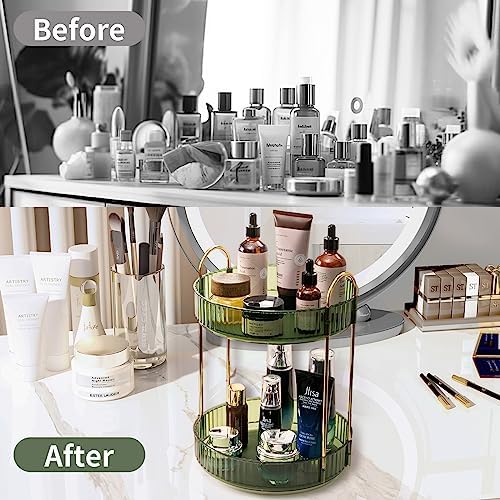 360 Rotating Makeup Organizer for Vanity,2 Tier Large Capacity Skincare Organizers