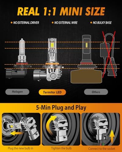 Termitor Upgraded H11 9005 LED Bulbs, 220000LM 2200% Ultra-Bright, 1:1 Mini Size