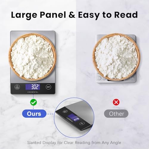 CROWNFUL Food Scale, 33lb Rechargeable 304 Stainless Steel Digital Kitchen Scale Weight