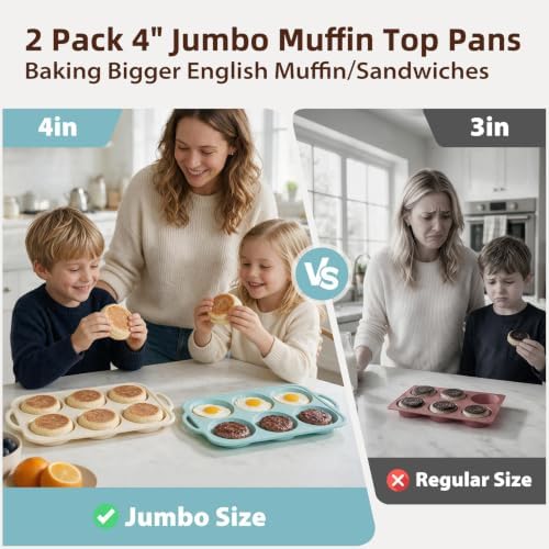Nonstick Silicone Muffin Top Pan: 4 Inch Jumbo Silicone Egg Molds Frame