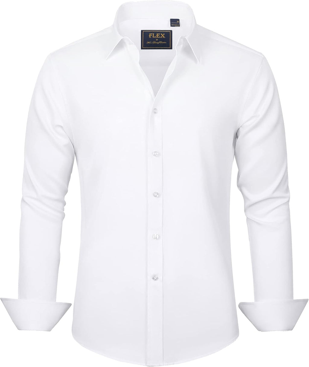J.VER Men's Dress Shirts Solid Long Sleeve Stretch Wrinkle-Free Formal Shirt Business