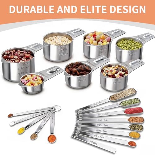 EWFEN Measuring Cups and Spoons Set, 7 Stainless Steel Nesting Measuring Cups & 7 Spoons