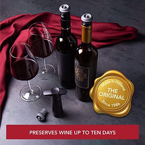 Vacu Vin Original Wine Pump - 4 Vacuum Wine Stoppers - Wine Saver - Black