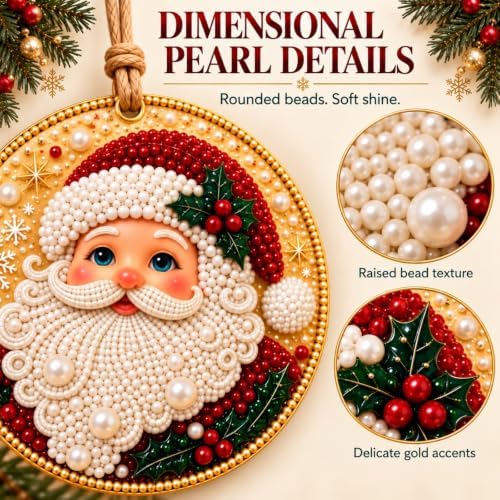 6 PCS DIY Pearl Diamond Art Kits for Adults, Wooden Christmas Ornaments