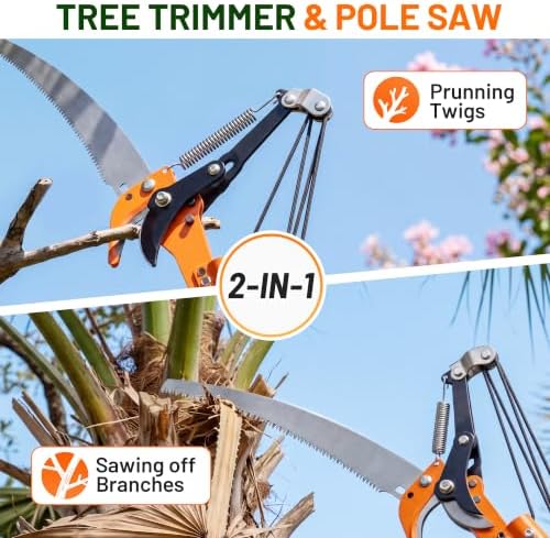 Walensee 10FT Pole Saw for Tree Trimming, Manual Pruner with Saw & Shears