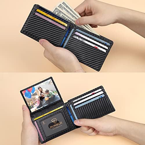 RUNBOX Wallet for Men -Slim Rfid Leather Mens Bifold Novelty Wallets 2 ID Window With