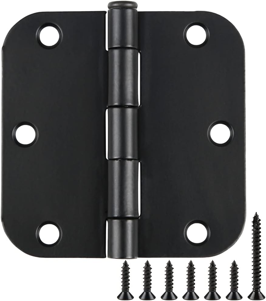 30 Pack Rounded Matte Black Door Hinges 3.5 Inch 5/8" Radius Interior 3 1/2"