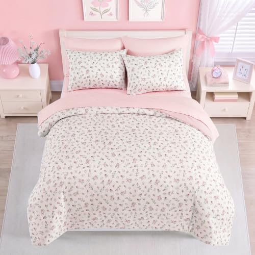 Full Size Comforter Set for Girls Floral Cottagecore 7 Pieces Bed in a Bag