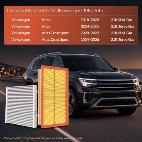 Cabin+Engine Air Filter Kit for Volkswagen Atlas 2018-2026 2.0/3.6L