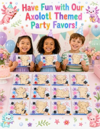 Bafeil 24 Set Axolotl Party Favors, DIY Wooden Painting Axolotl Craft Kit