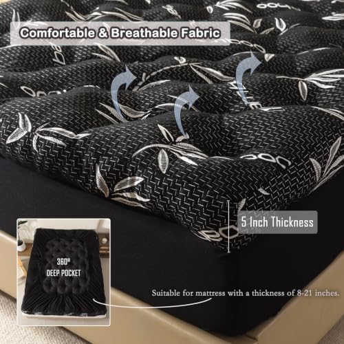 WhatsBedding 5 Inch Queen Mattress Topper Memory Foam Bamboo Viscose Air Layer