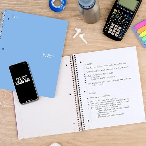 Five Star Spiral Notebook + Study App, 1 Subject, College Ruled 8.5" x 11" Paper