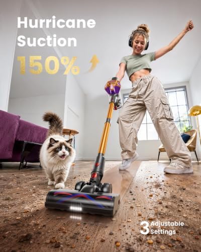 Cordless Vacuum Cleaner, 580W 50Kpa Powerful Stick Vacuum with 65 Mins Runtime
