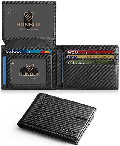 RUNBOX Wallet for Men -Slim Rfid Leather Mens Bifold Novelty Wallets 2 ID Window With