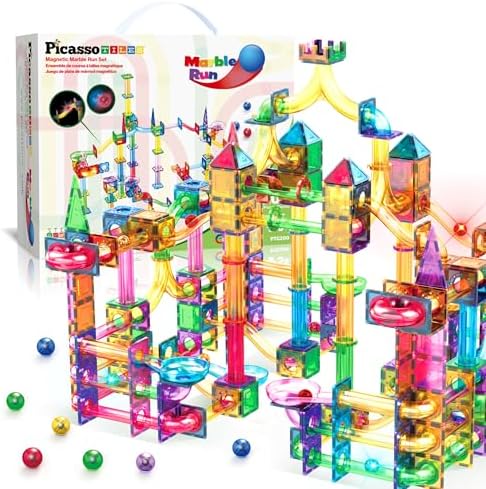 PicassoTiles 200 PCS Picasso Tiles Marble Run LED Race Track Set Ages 3+