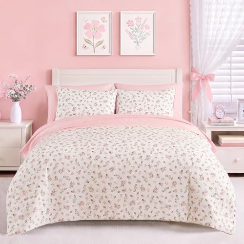 Full Size Comforter Set for Girls Floral Cottagecore 7 Pieces Bed in a Bag