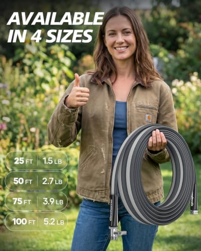 Lightweight Flat Garden Hose 50FT, Flexible Water Hose with Shutoff Valve, TPE Inner Tube