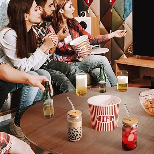 Drinking Glasses with Bamboo Lids and Glass Straw 4pcs Set - 16oz Glass Cups
