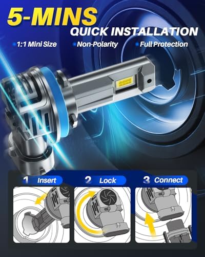 AUTOONE H11/H9/H8 LED Bulb, 70000LM 1:1 Size No Flickering, Quick Install