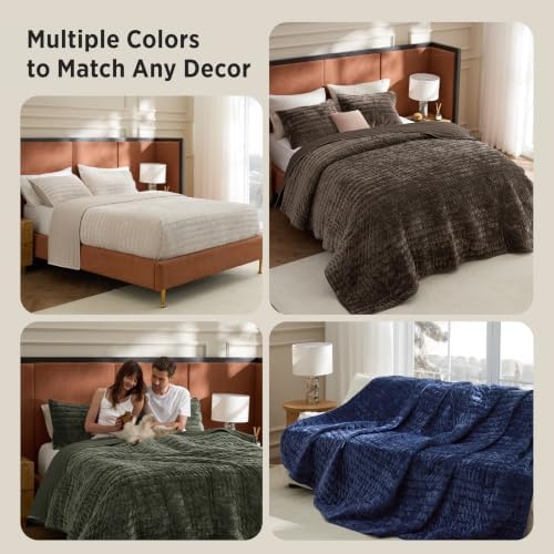 Bedsure Velvet Quilt Set King Size, Luxury Brown Bedding, King Bedspread