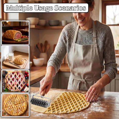 Pastry Lattice Roller Cutter - Stainless Steel Dough Lattice for Pie Pizza Bread beef