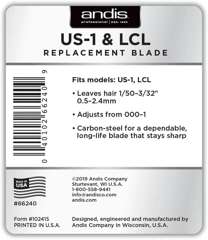 Andis 66240 Carbon Steel Replacement Blade for US-1 and LCL Model Clippers