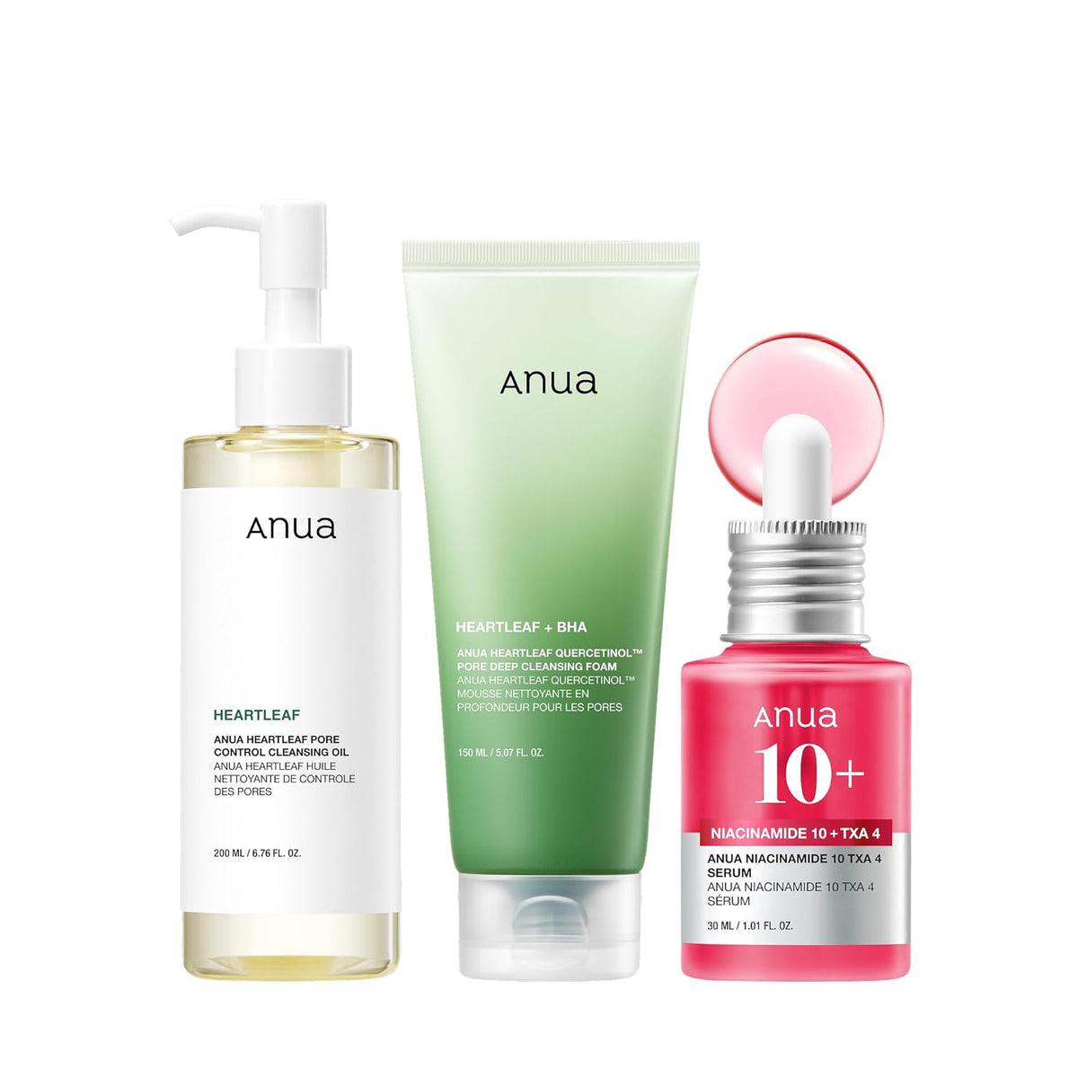 Anua 3-Step Glass Skin Beginner Set, Oil Cleanser and Face Wash with Facial