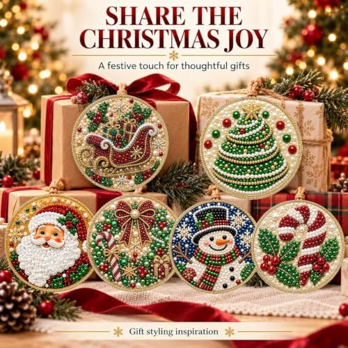 12 PCS Christmas Ornaments DIY Pearl Diamond Art Kits for Adults