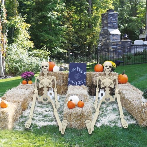 2 Pack 36in Posable Plastic Skeleton Halloween Decor - 3 ft Halloween Decor