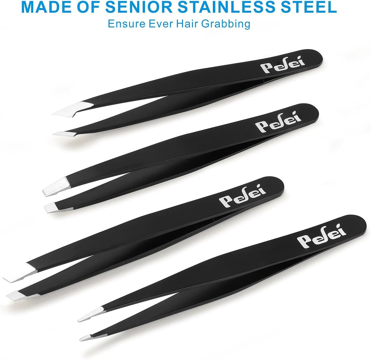Pefei Tweezers Set - Professional Stainless Steel Tweezers for Eyebrows