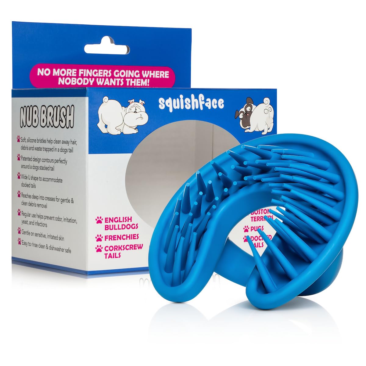 Squishface Nub Brush – Corkscrew Tail Dog Brush for Bulldogs Silicone Grooming Brush