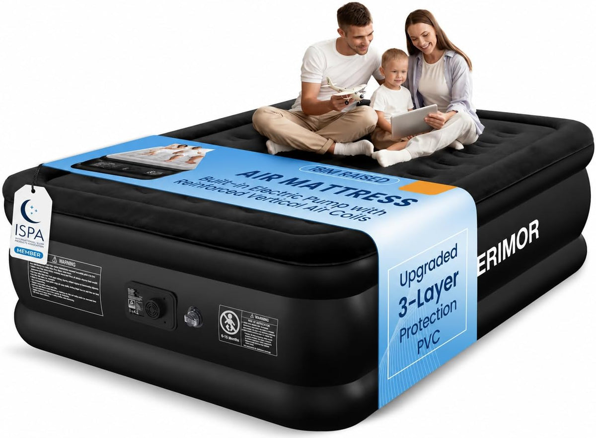 CHERIMOR Queen Air Mattress with Built-in Pump 18in, 48-Hour Leak Tested