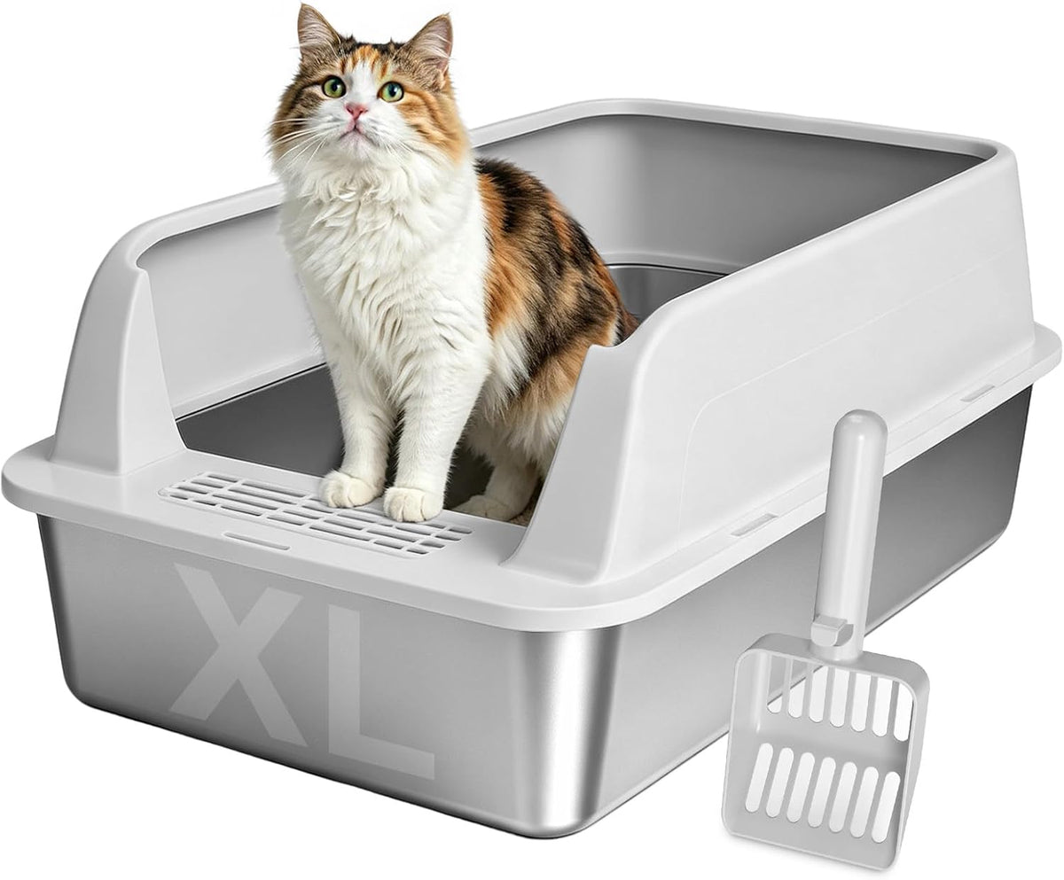 AIPERRO Stainless Steel Litter Box with Lid - aiperro stainless steel litter box xl