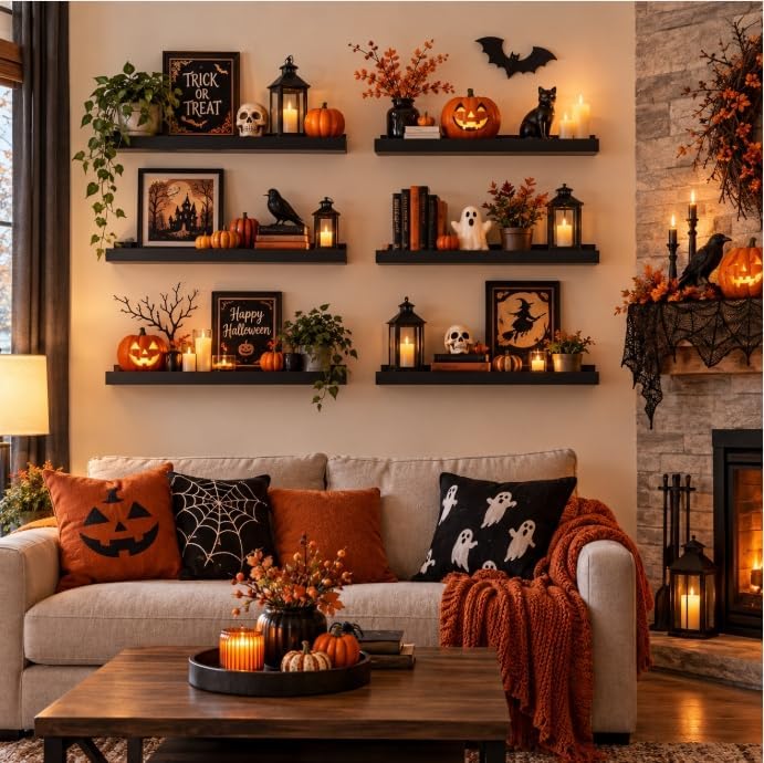 upsimples Floating Shelves for Wall Decor and Storage, Black, 6Pcs 15.7''