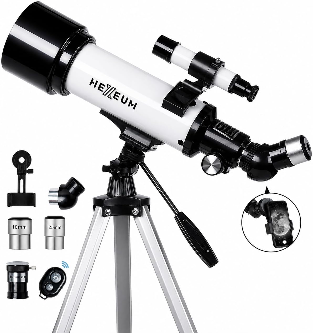 Telescope for Kids, 70mm/500mm AZ Refractor for Beginners, White