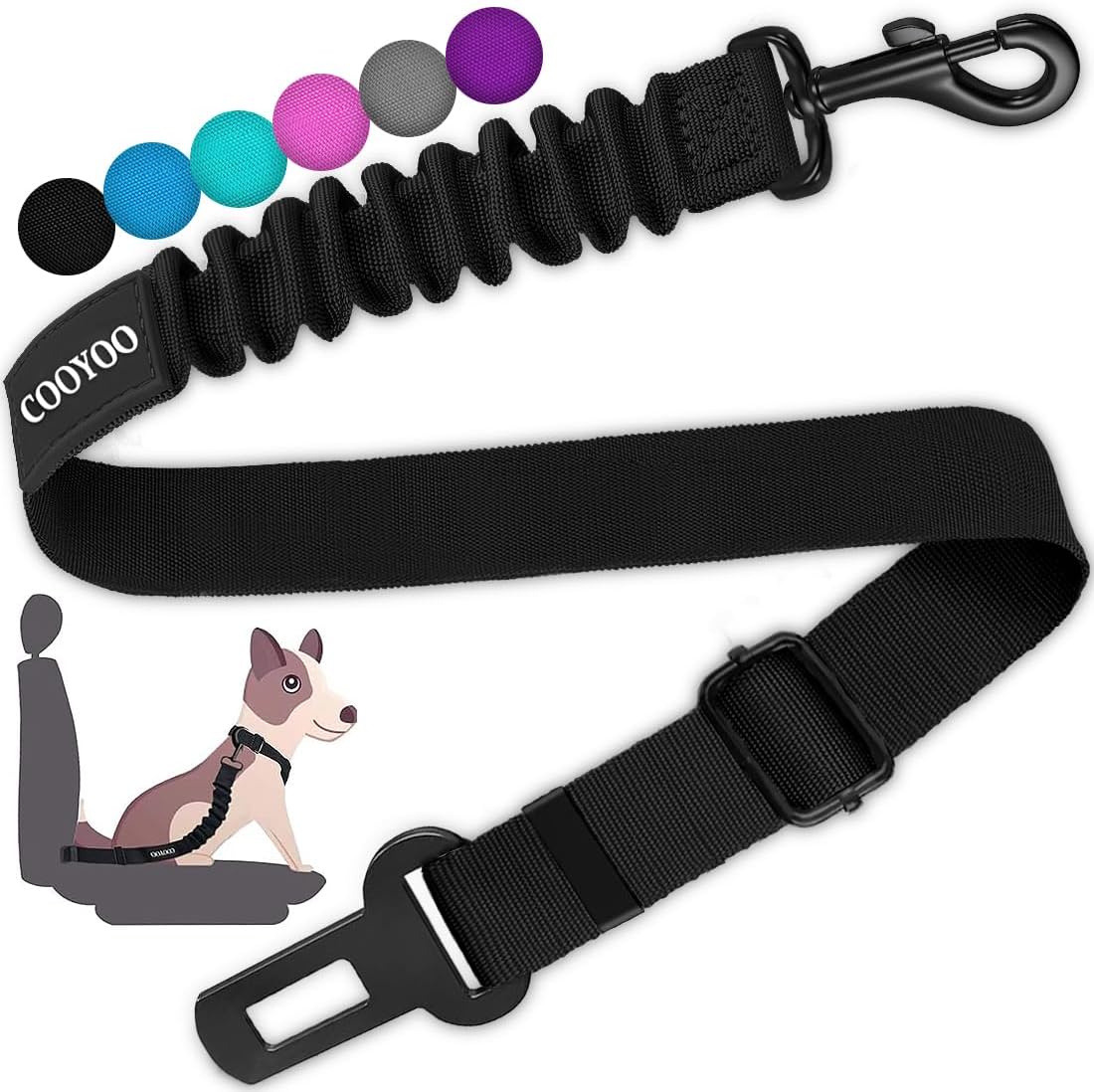 COOYOO Dog Seat Belt, Durability Retractable Dog Car Harness Adjustable Dog Seat Belt