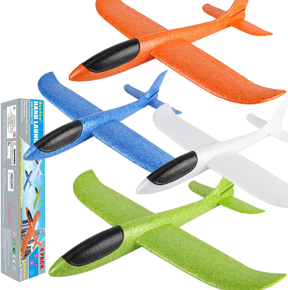 BooTaa 4 Pack Airplane/Flying Toys, 17.5" Large Throwing Foam Plane/Gliders - airplane flight toys for kids