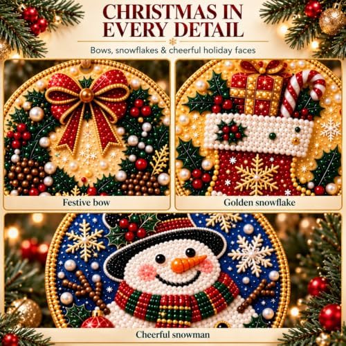 6 PCS DIY Pearl Diamond Art Kits for Adults, Wooden Christmas Ornaments