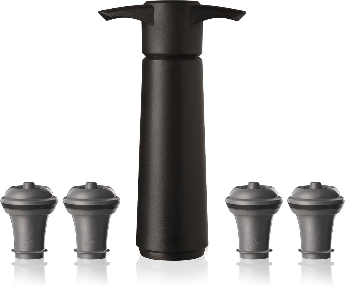 Vacu Vin Original Wine Pump - 4 Vacuum Wine Stoppers - Wine Saver - Black