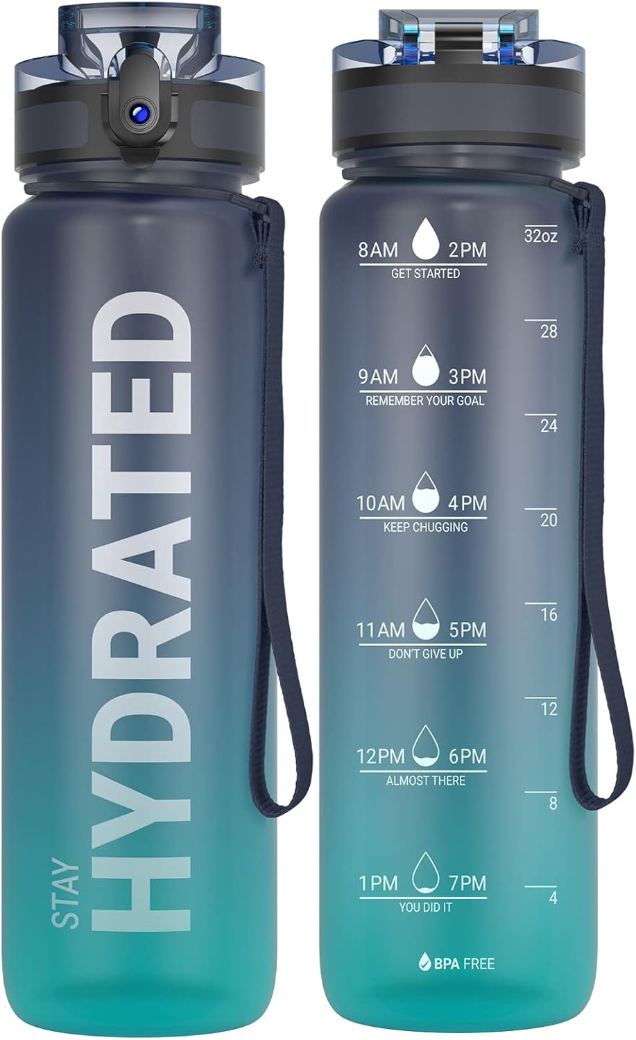 Sahara Sailor Water Bottle 32oz, Tritan Sports Bottle with Time Marker - sahara sailor leakproof water bottle