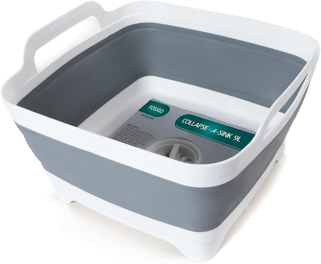 Collapsible Dish Basin with Drain Plug, Foldable Sink, 2.4 Gal - 2.4 gal 9l collapsible dish basin with drain plug