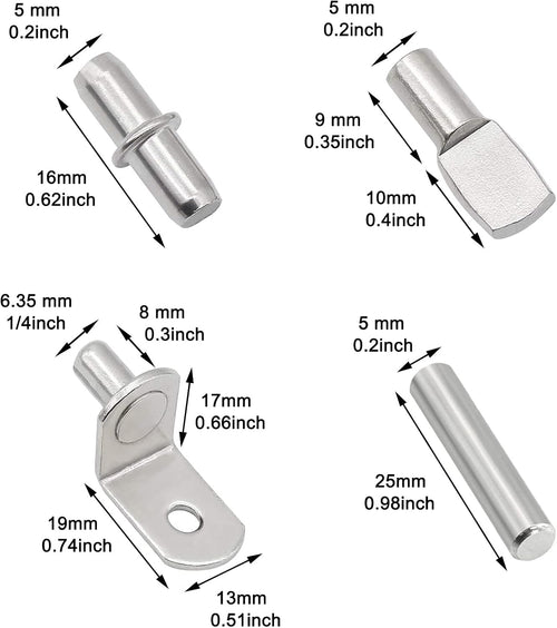 104Pcs Shelf Pins Kit,4 Styles Nickel Plated Shelf Support Pegs,Bookshelf