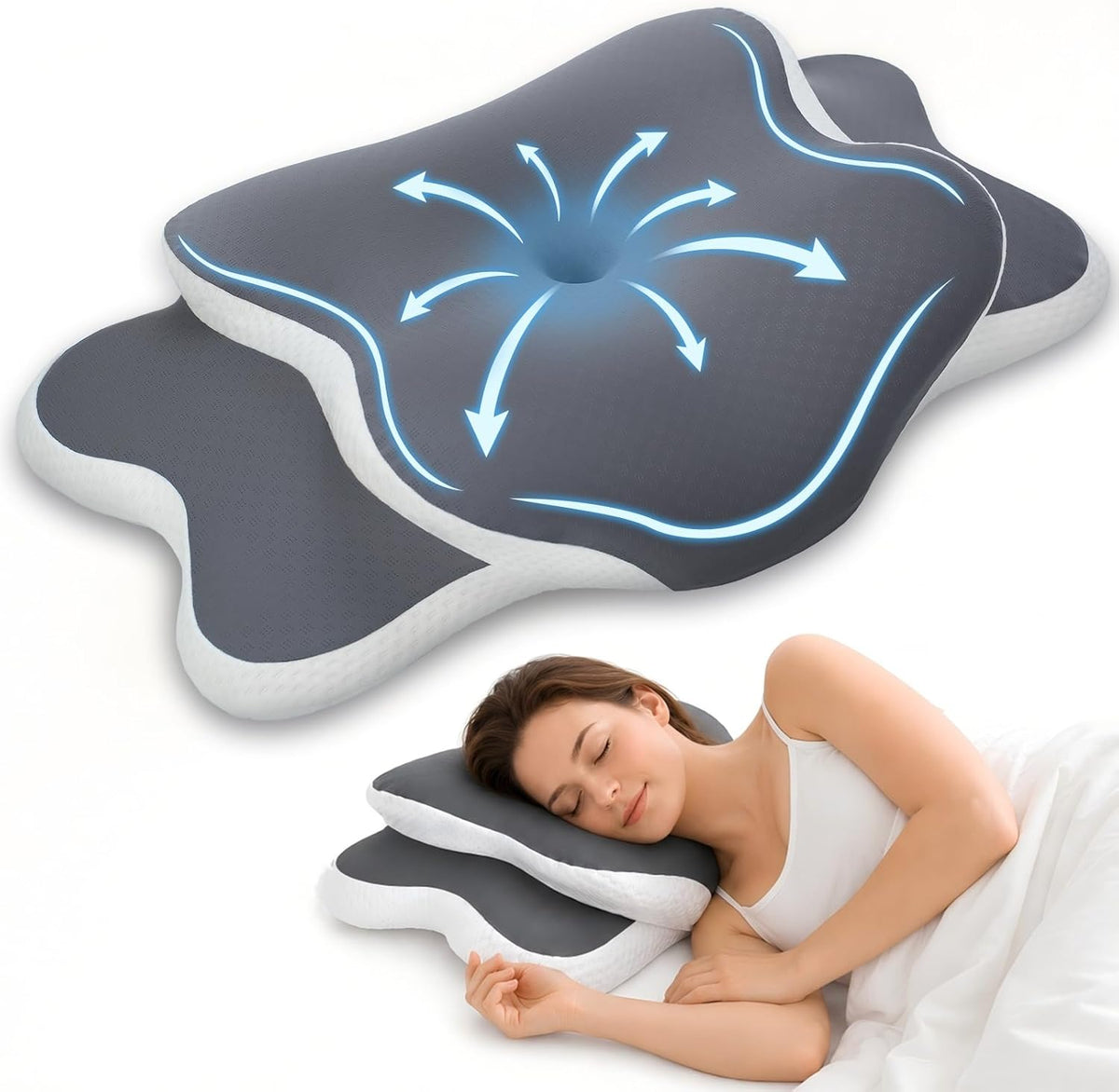 Ergonomic Cervical Pillow for Neck Pain Relief, Gray, 60*35*14cm