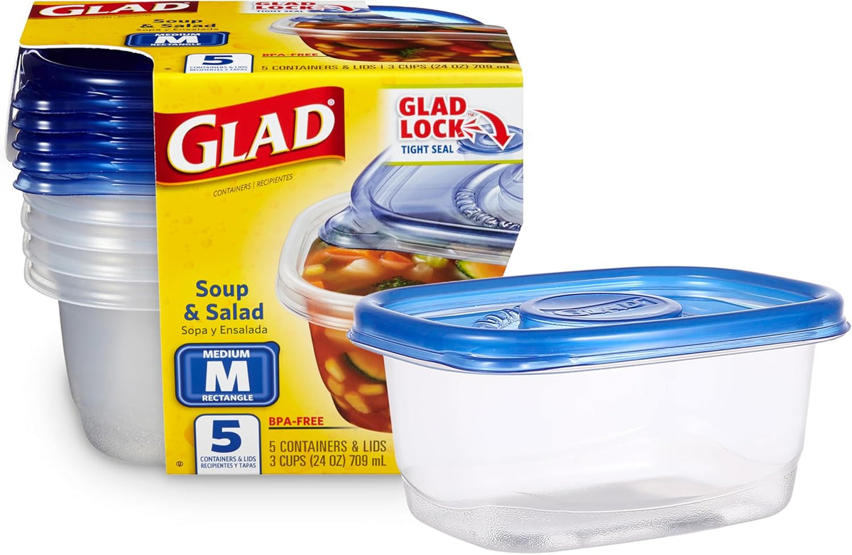 Glad GladWare Medium Rectangle Food Storage Containers with Lids, BPA Free