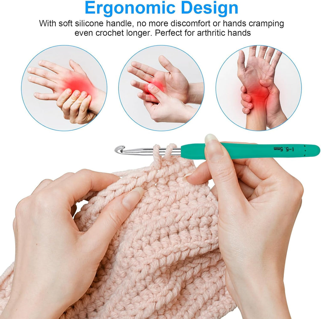 MECHEER Crochet Hooks 12 Sizes Crochet Hook Set, 51 Pack Yarn Crochet Kit for