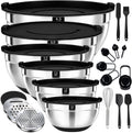 21 PCS Black Mixing Bowls with Lids Set, Size 4.5, 4, 3.5, 2.1, 1.5, 1.1 QT for Baking