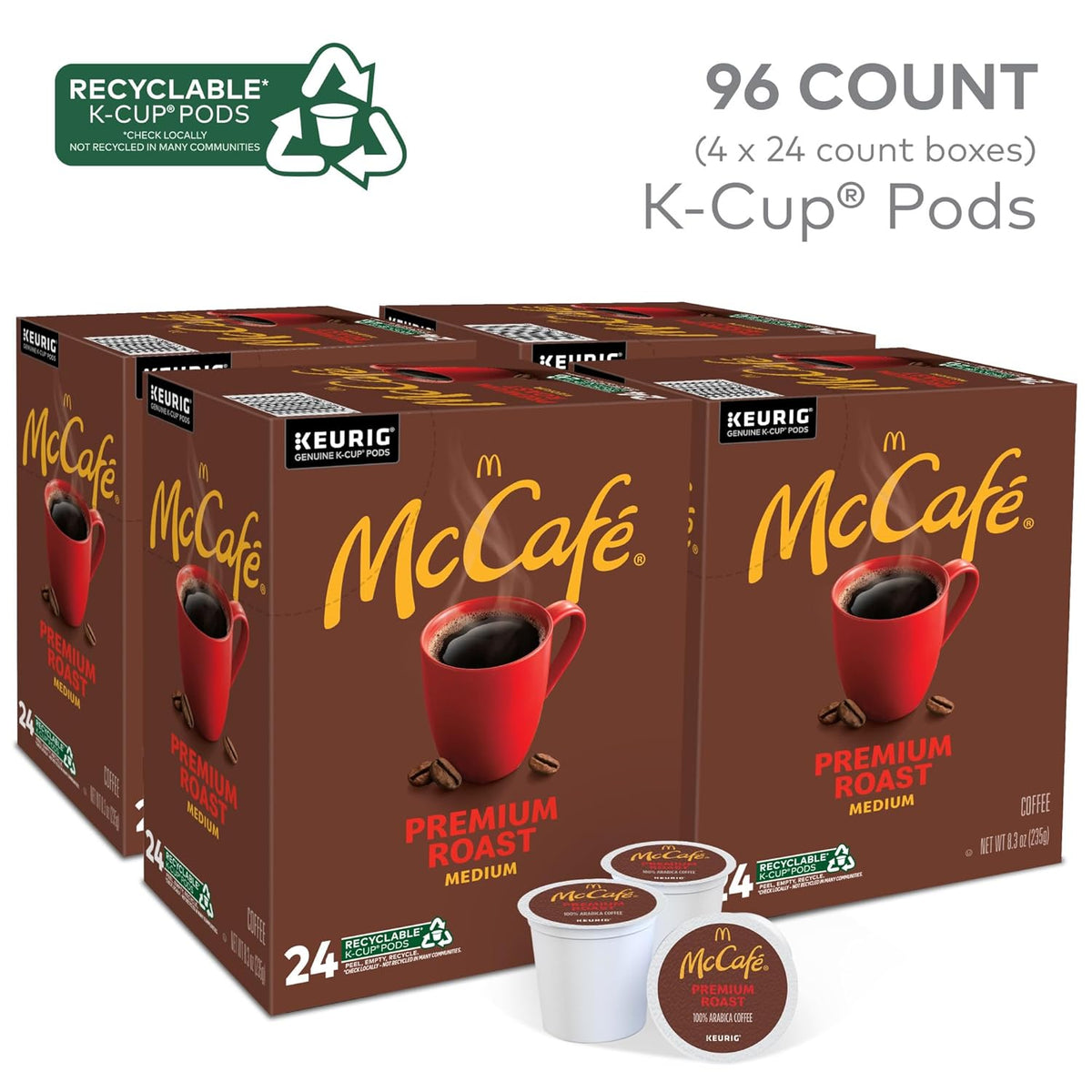 McCafe Premium Roast Coffee, Keurig Single Serve K-Cup Pods, Medium Roast, 96