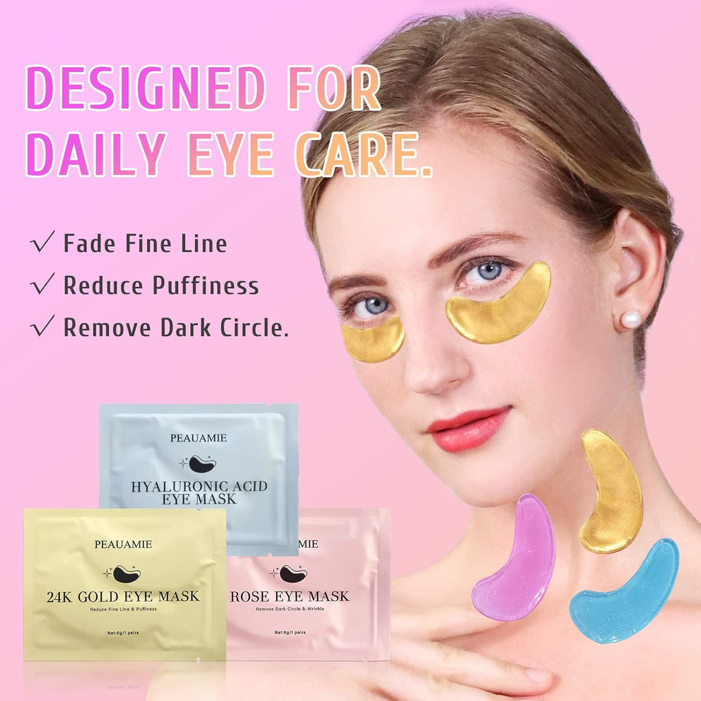 PEAUAMIE Under Eye Patches Gold and Hyaluronic Acid for puffy eyes,Rose Eye