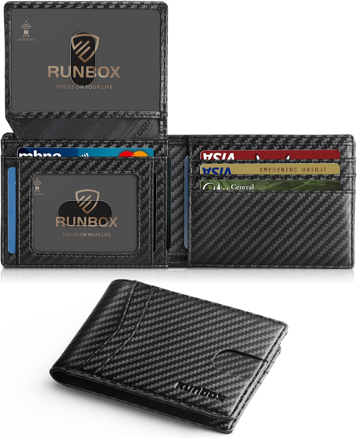 RUNBOX Wallet for Men -Slim Rfid Leather Mens Bifold Novelty Wallets 2 ID Window